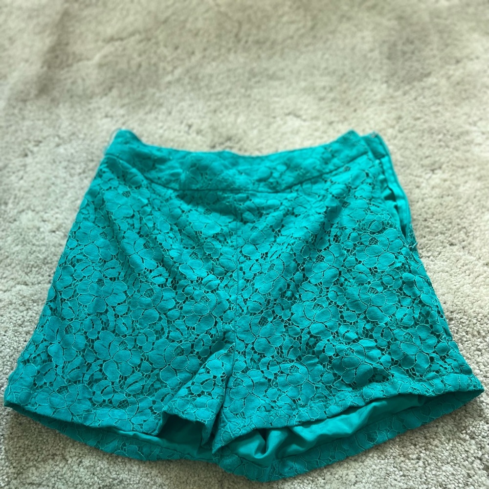 Green lace detail shorts with side zipper